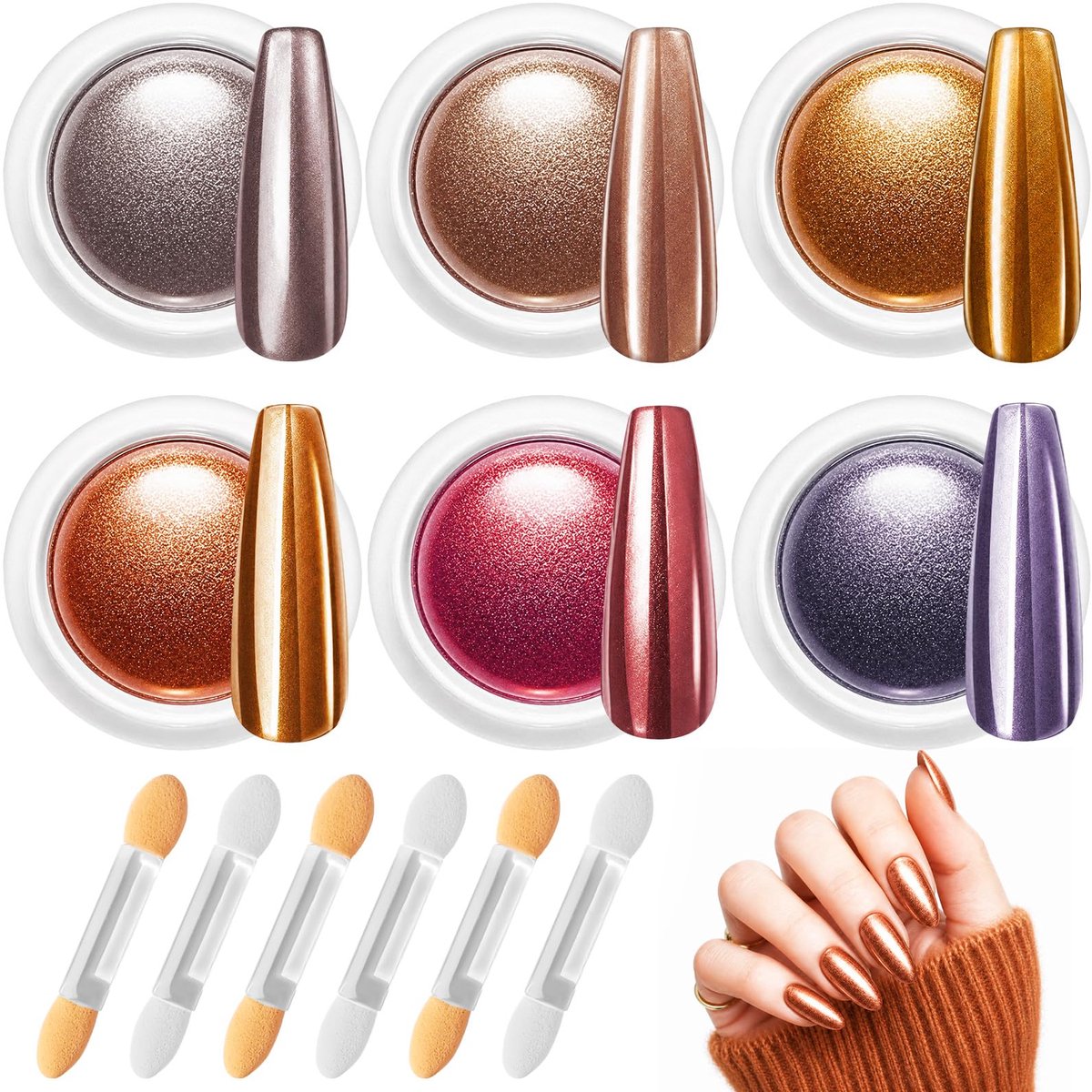 6 Kleuren Chroom Nagelpoeder Met Spiegeleffect, Metallic Chroom Poeder, Laser Chroom Poeder, Cromepoeder Voor Nail Art Decoratie (C-Spiegel En Parel)
