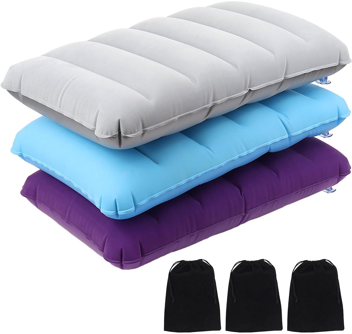 3 stuks opblaasbaar kussen, comprimeerbaar, zacht, compact, waterdicht, met tas, ultralicht reiskussen, camping, opslag, voor rugzak, wandelen, strand