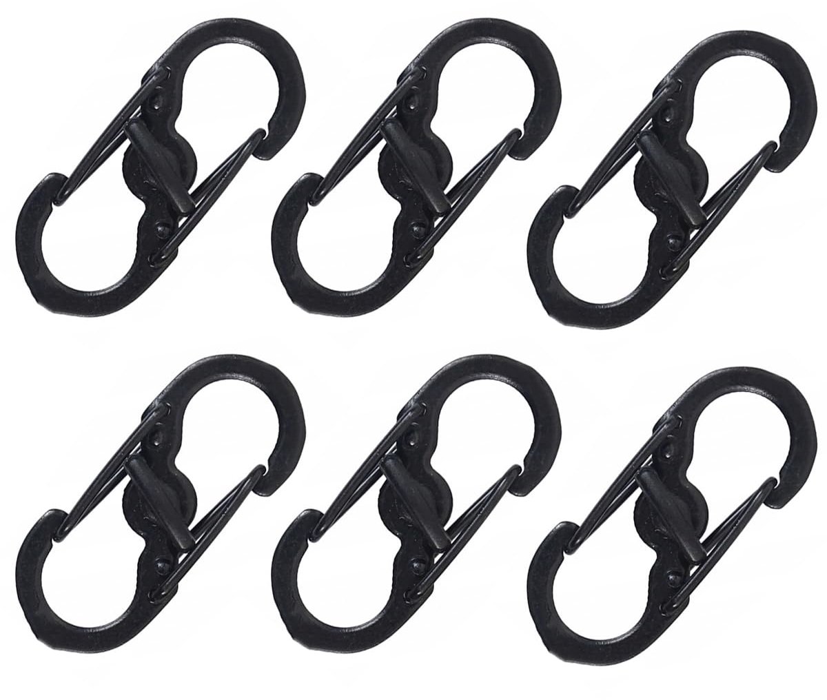 6 stuks mini-karabijnhaken, roestvrij staal, S-karabijnhaak, dubbele veer, sleutelhanger, clip, mini S-clip voor sleutelhanger, rugzak en camping