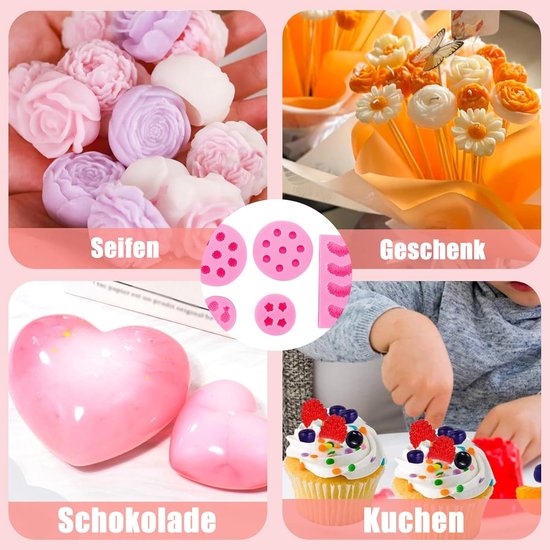 siliconen vorm, fruitvormige geleivormen, 7 stuks vormen voor het maken van kaarsen, fruitvormige roze, kaarsvormen, handgemaakte siliconen bloemvormen, chocoladevorm, fondantvorm — afbeelding 5