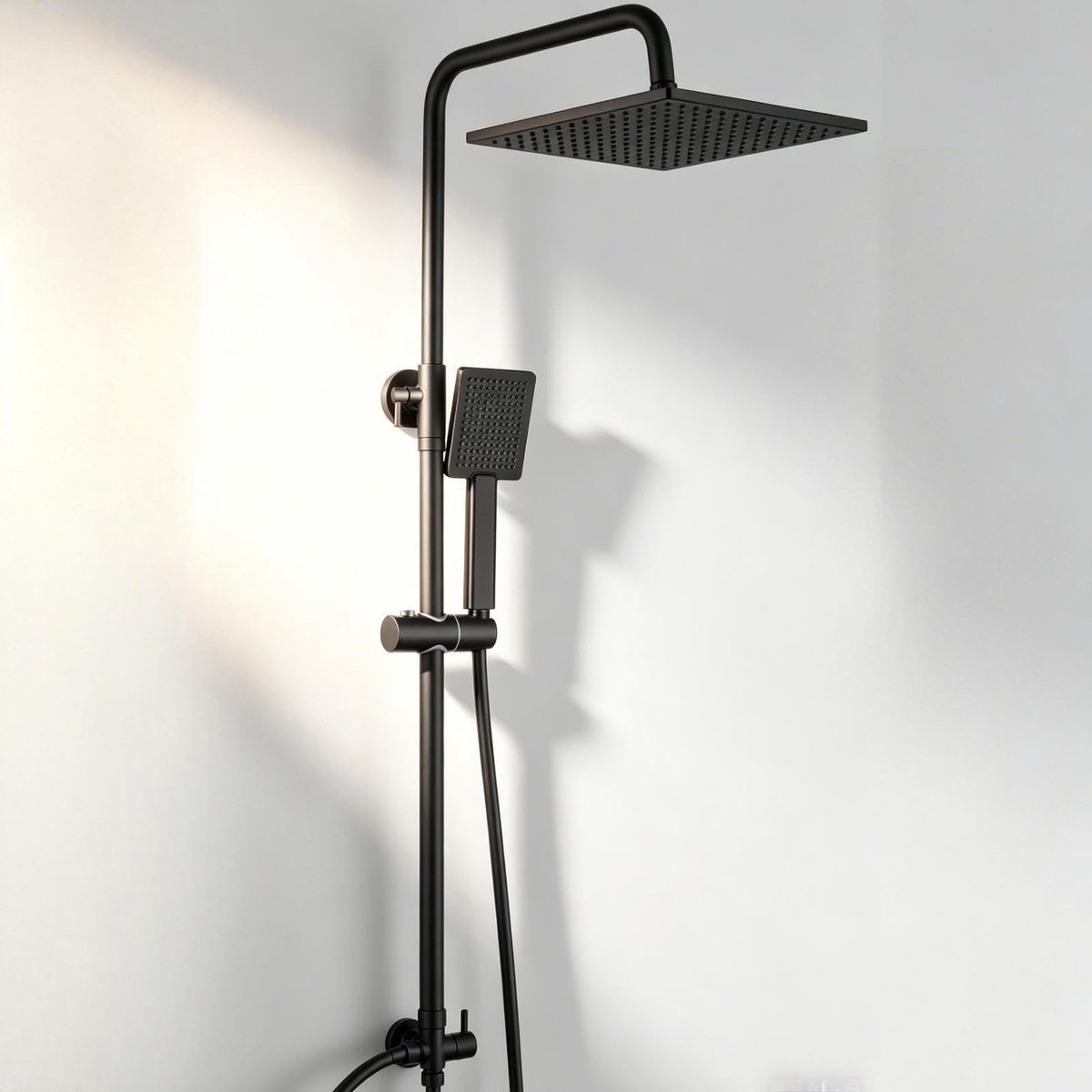Regendouche, zwart, zonder armatuur, doucheset met regendouche, vierkante douchekop 25 cm x 25 cm, douchesysteem zonder armatuur, in hoogte verstelbaar, douchestang van 74-109 cm, voor