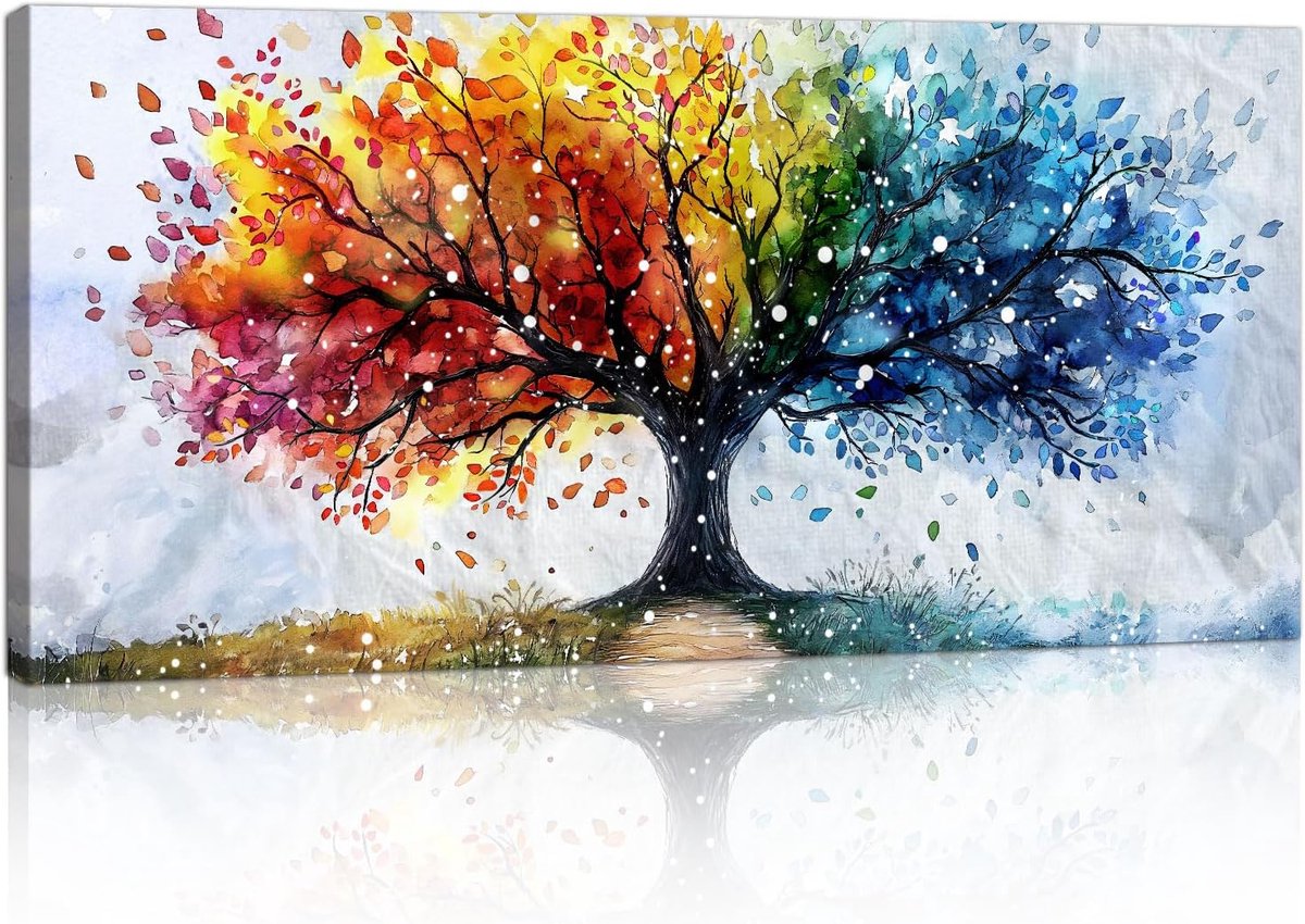 Ingelijst Wanddecoratie Canvasprints,Groot Abstract Kleurrijk Bomen Canvas wanddecoratie Schilderijen Afbeeldingen voor Woonkamer Slaapkamer Huis Wanddecoratie Kunstwerk Hangen 50x100cm