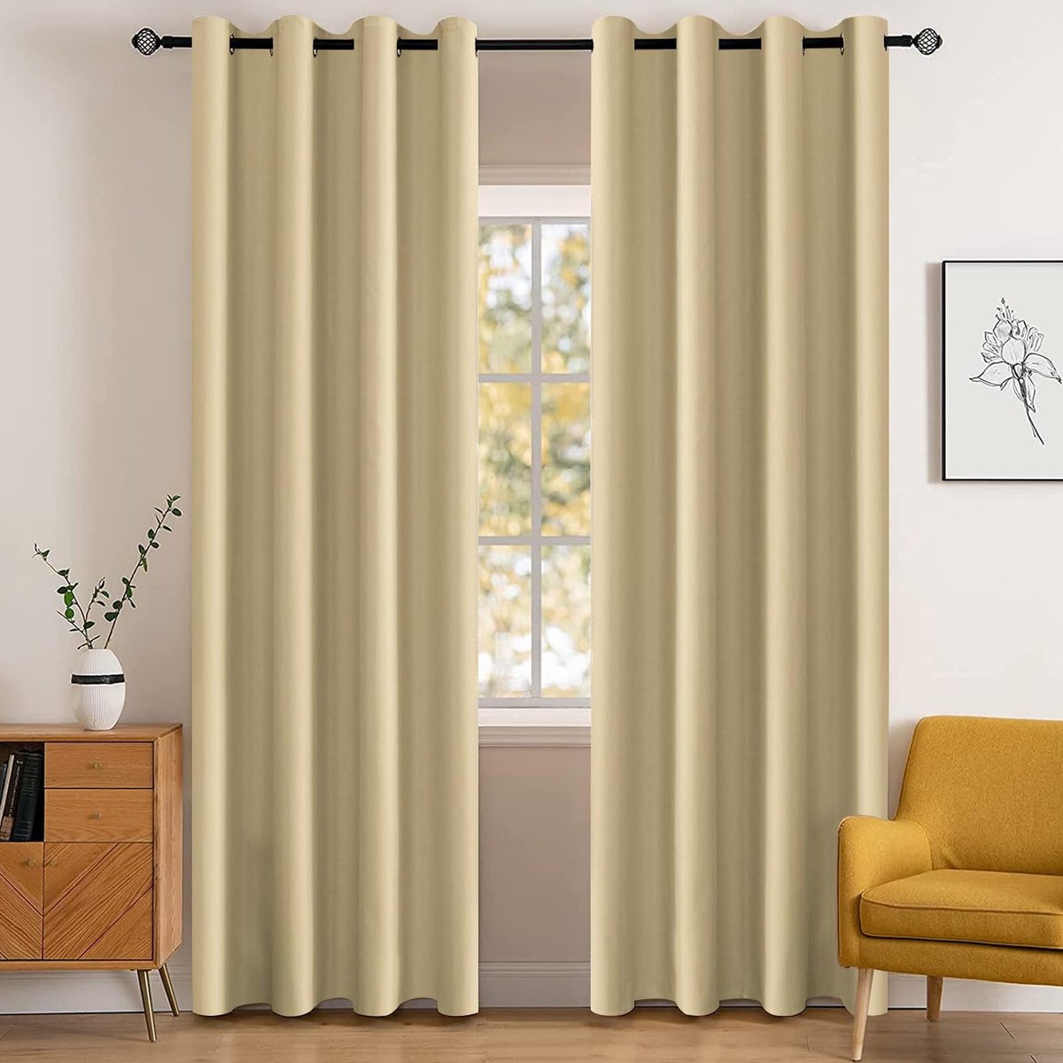 Gordijnen Set Van 2, 140x240cm(B X H), Warmte-Isolerende Thermische Gordijnen Met Ringen, Ondoorzichtig, Koude, Geluidsbescherming, Voor Woonkamer, Slaapkamer, Donker Beige
