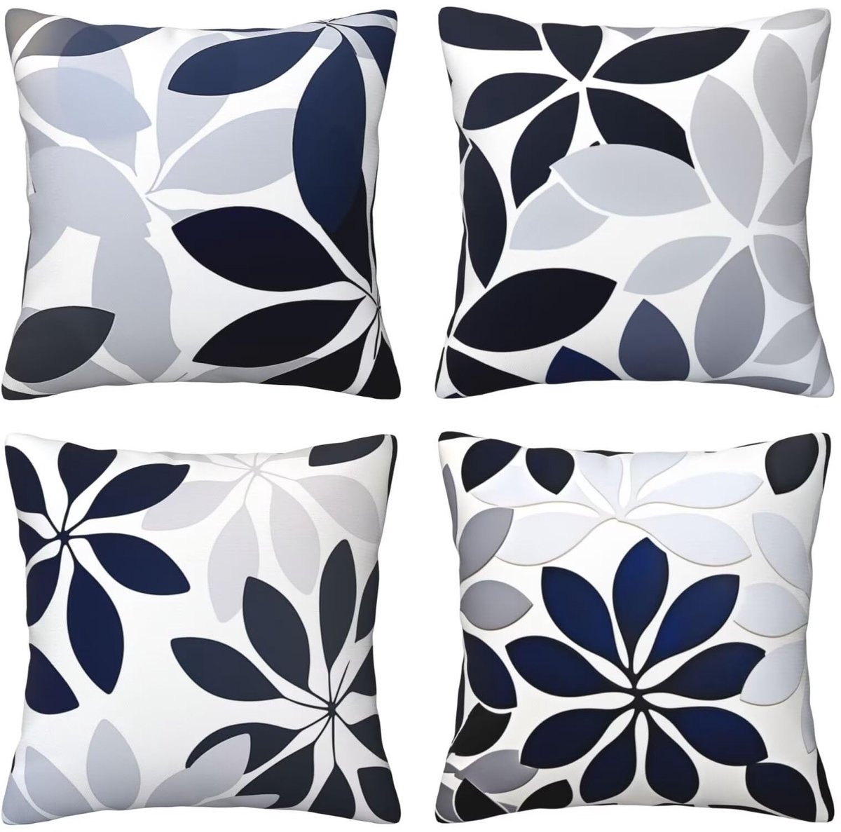 Kussenhoezen voor bank, 65 x 65 cm, set van 4, fluwelen met verborgen ritssluiting, blauwe en zwarte print, vierkant, voor bank, woonkamer, slaapkamer en stoel, decoratief, I8279