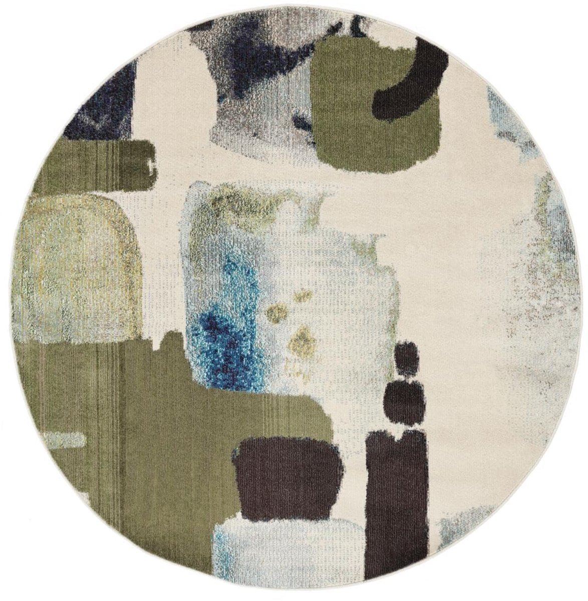 Vloerkleed, Moderne, Ø 200 cm, Rond, Middelpolig, Woonkamer, Slaapkamer, Alleen chemisch reinigen, Crème wit Beige/Groen