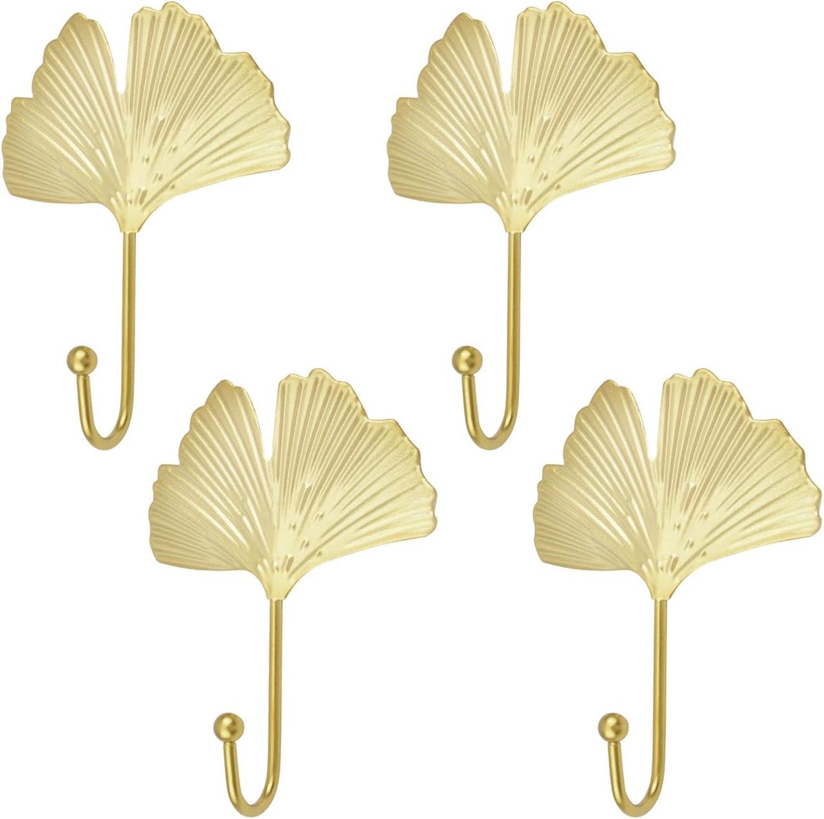 Zelfklevende Bladeren Ijzeren Haak, 4 stks Ginkgo Blad Vorm Wandmontage Haken Moderne Sleutelhouder Decoratieve Goud Enkele Prong Hoed Hanger Home Office Nursery Room Decoratie