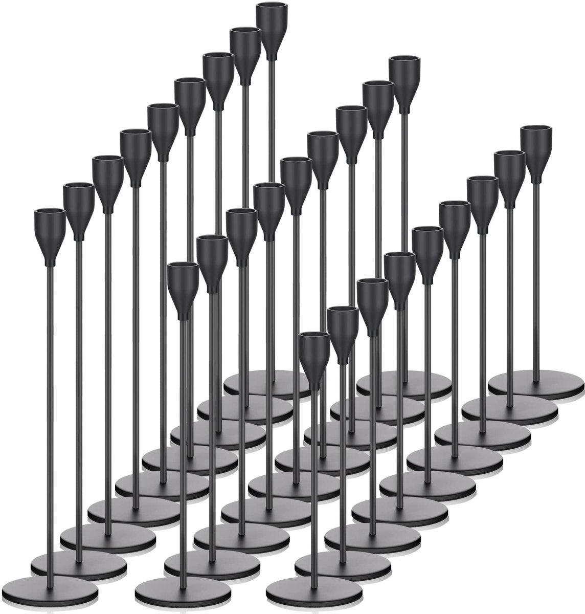 Set van 27 kaarsenhouder, 9 sets taps toelopende kandelaarhouders passen 0,75 inch dikke pijlerkaarsen, lange kandelaars houder middelpunt decor voor thuis, bruiloft, dineren, feest, jubileum (zwart)