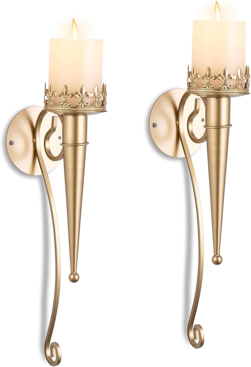 Wandkandelaars Set van 2 Hangkandelaars Wandkandelaars voor Pilaarkaarsen Goud Wanddecoratie voor Woonkamer Slaapkamer Haard Badkamer