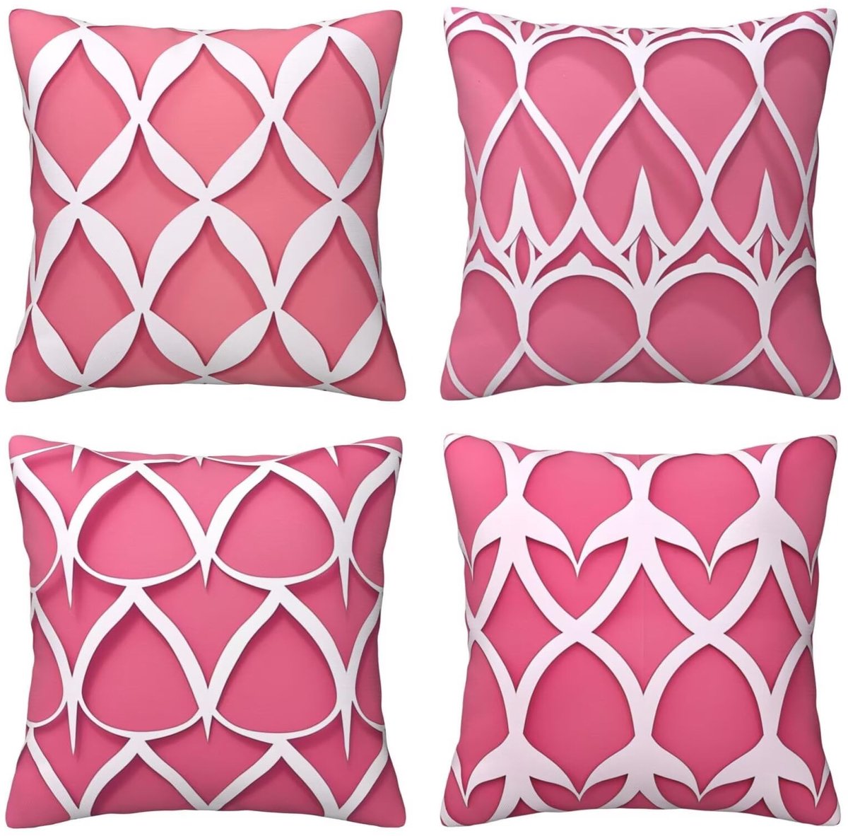 Set van 4 kussenslopen, sierkussenhoezen, roze, geometrie, 65 x 65 cm, behaaglijk, kussenhoes met onzichtbare ritssluiting, zacht, wollig, bankkussen, wasbaar, voor terras, tuin, bank en woonkamer