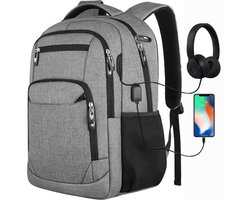 OKWISH Laptoprugzak -Zakelijke laptoptas voor 15,6 inch laptops - Inclusief USB-oplader en interne oplaadkabel - Geschikt voor zakenreizen, weekendjes weg en winkelen - Unisex - Polyesterstof - Grijs