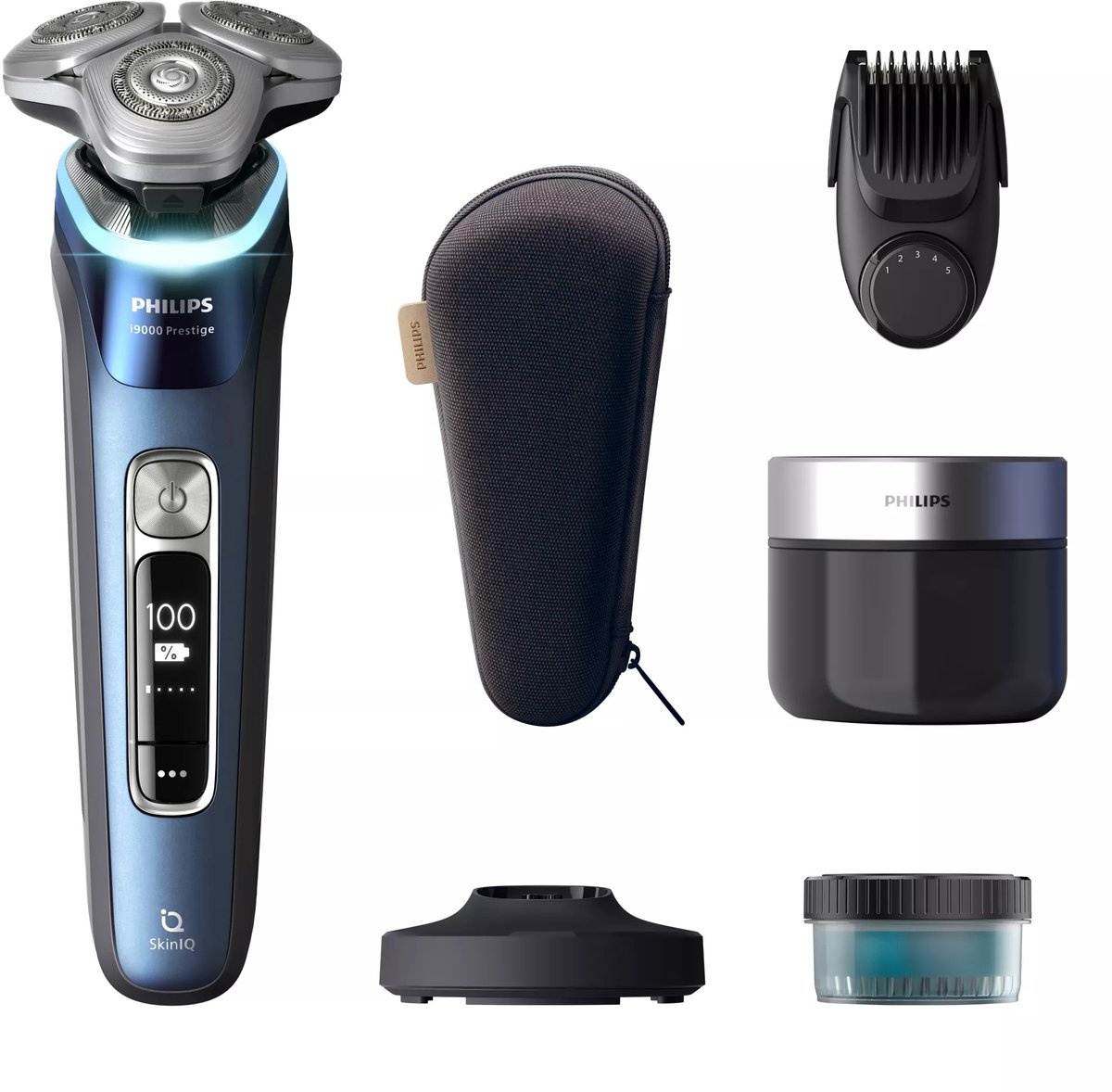 Ervaar een gepersonaliseerd scheerresultaat tot op 0,00 mm van de huid met de Philips i9000 Prestige. Dankzij de compactere en flexibele scheerkop scheer je ook glad op lastig bereikbare plekken zoals onder de neus en in de hals. De Pressure Guard-sensor 