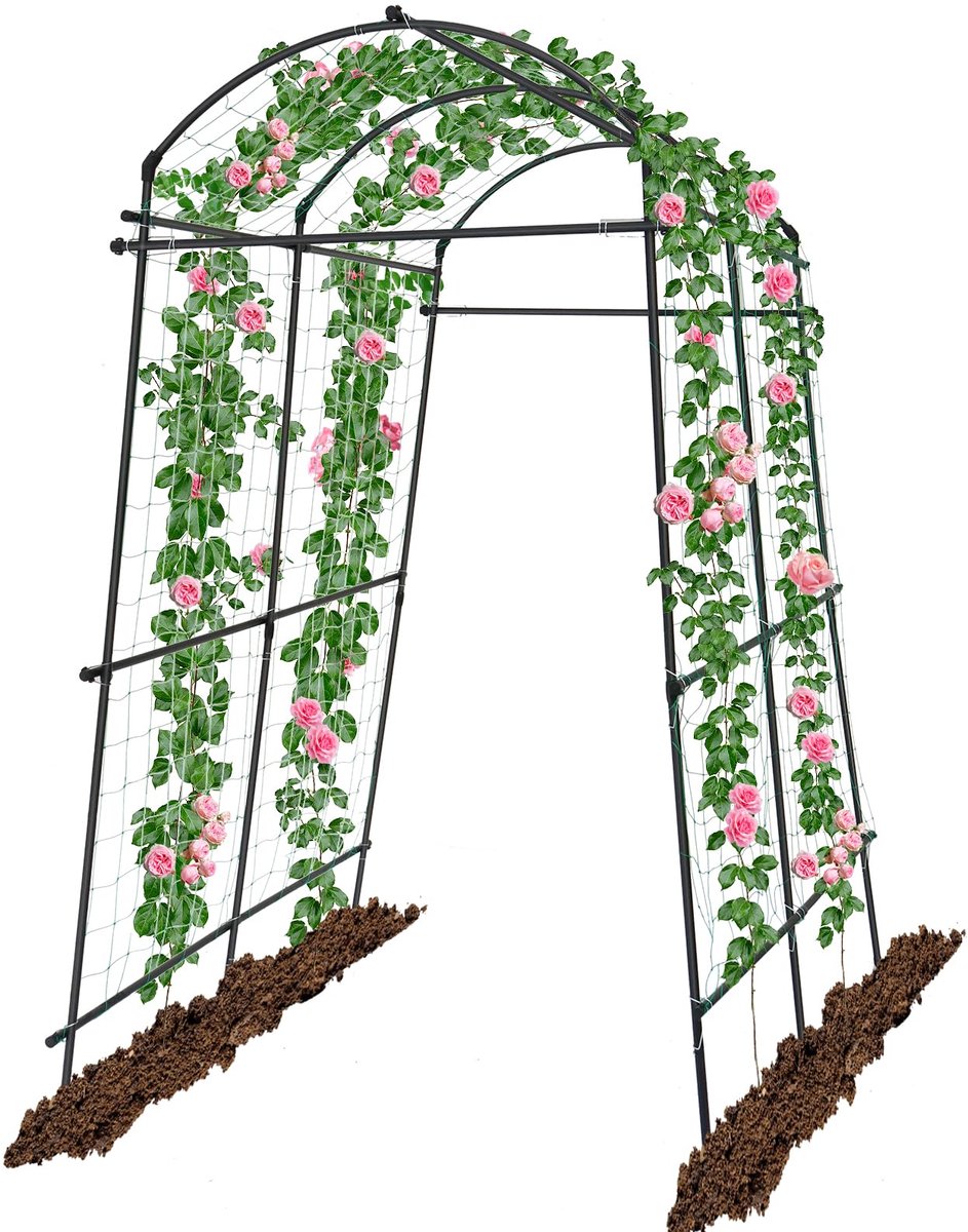 2,1 m tuinboog, klimhulp voor klimplanten, extra hoge tuintunnel-hekwerk, metaal, squashdorbe, plantensteun voor klimranken, groenten, outdoor, tuinstandaard, tuinsteunstructuur