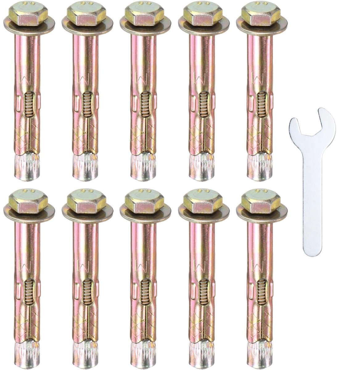 Spreidpluggen M6 x 50 mm gekleurd verzinkt ijzer-koolstofstaal externe zeskant spreidpluggen met 10 mm moersleutel roestbeschermende metalen bouten voor beton