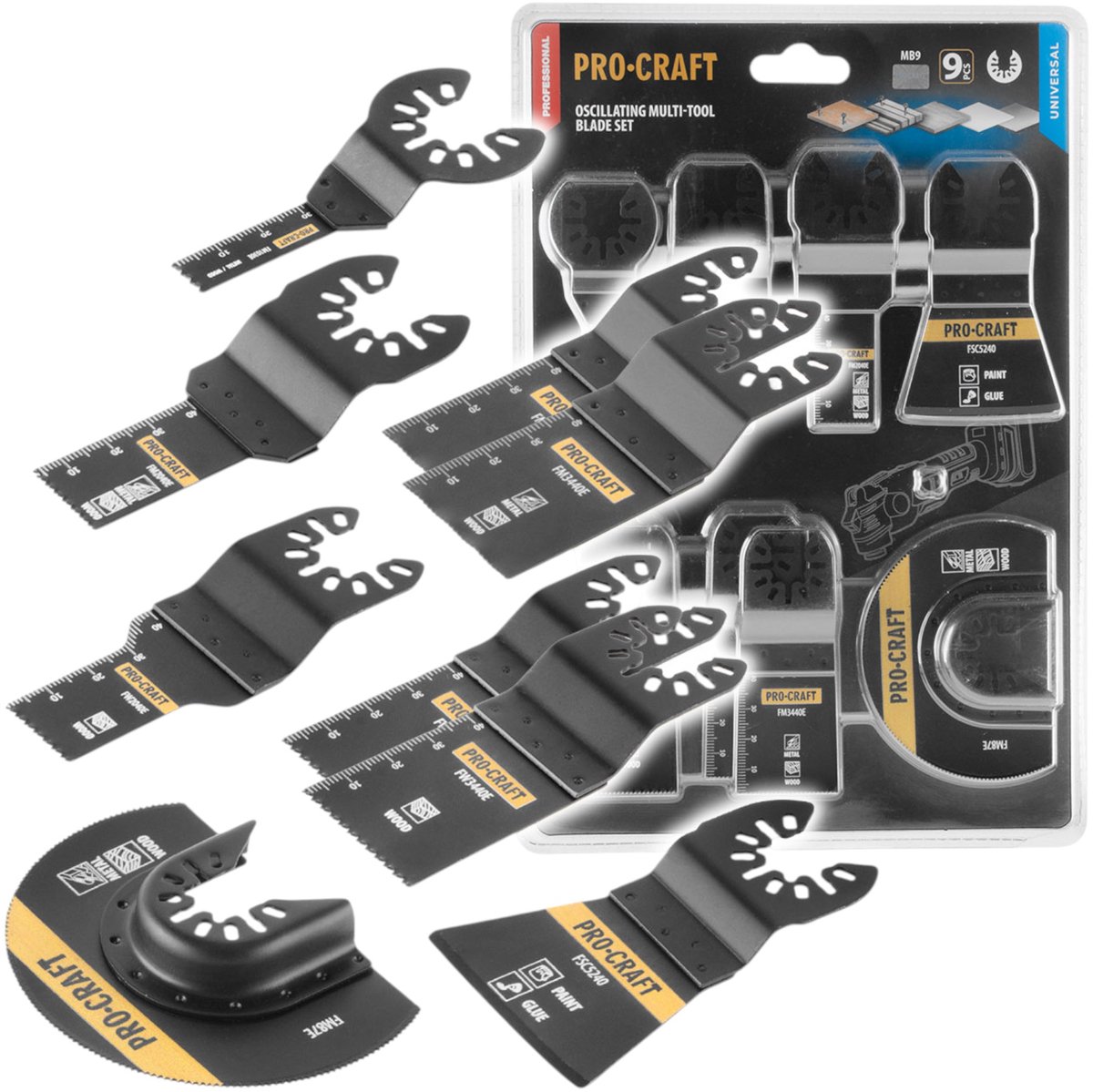 Procraft MB9 universele accessoire-set, 9-delig, voor oscillerende multifunctionele gereedschappen