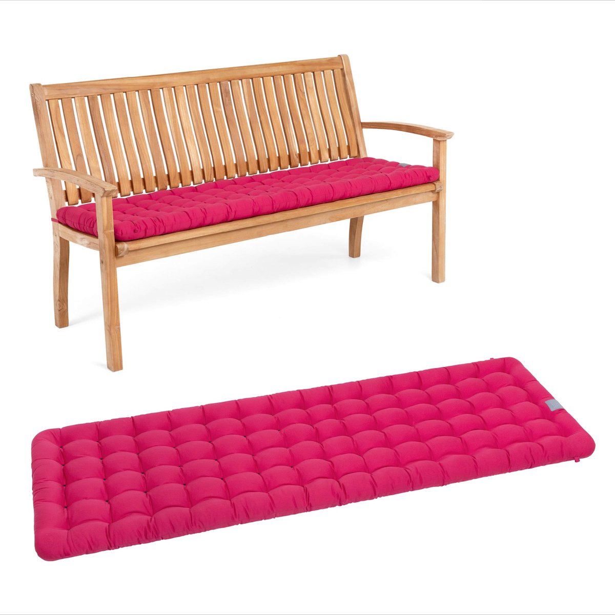 A SEAT Luxe - zitkussen voor tuinbank, comfortabele tuinbankkussen, wasbaar tot 95 °C, onderhoudsvriendelijk kussen voor zitbank, made in Germany, 180 x 48 cm, hot-pink