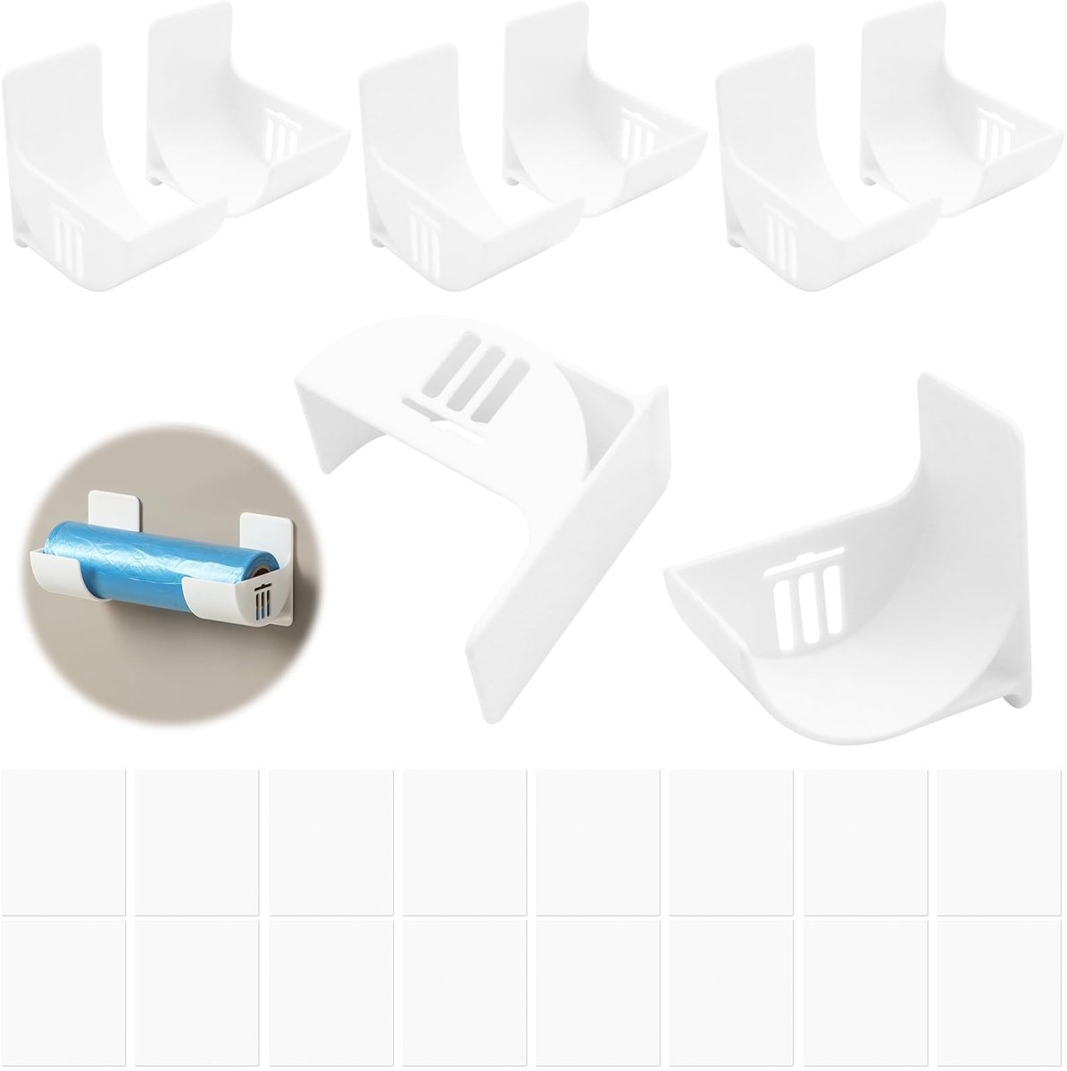 4 paar aluminiumfoliehouders, wandgemonteerde afvalzakhouders, organizer, keuken, zelfklevend, kastdeur, molenzakhouders voor eetkamer, keuken, garage, badkamer (wit)