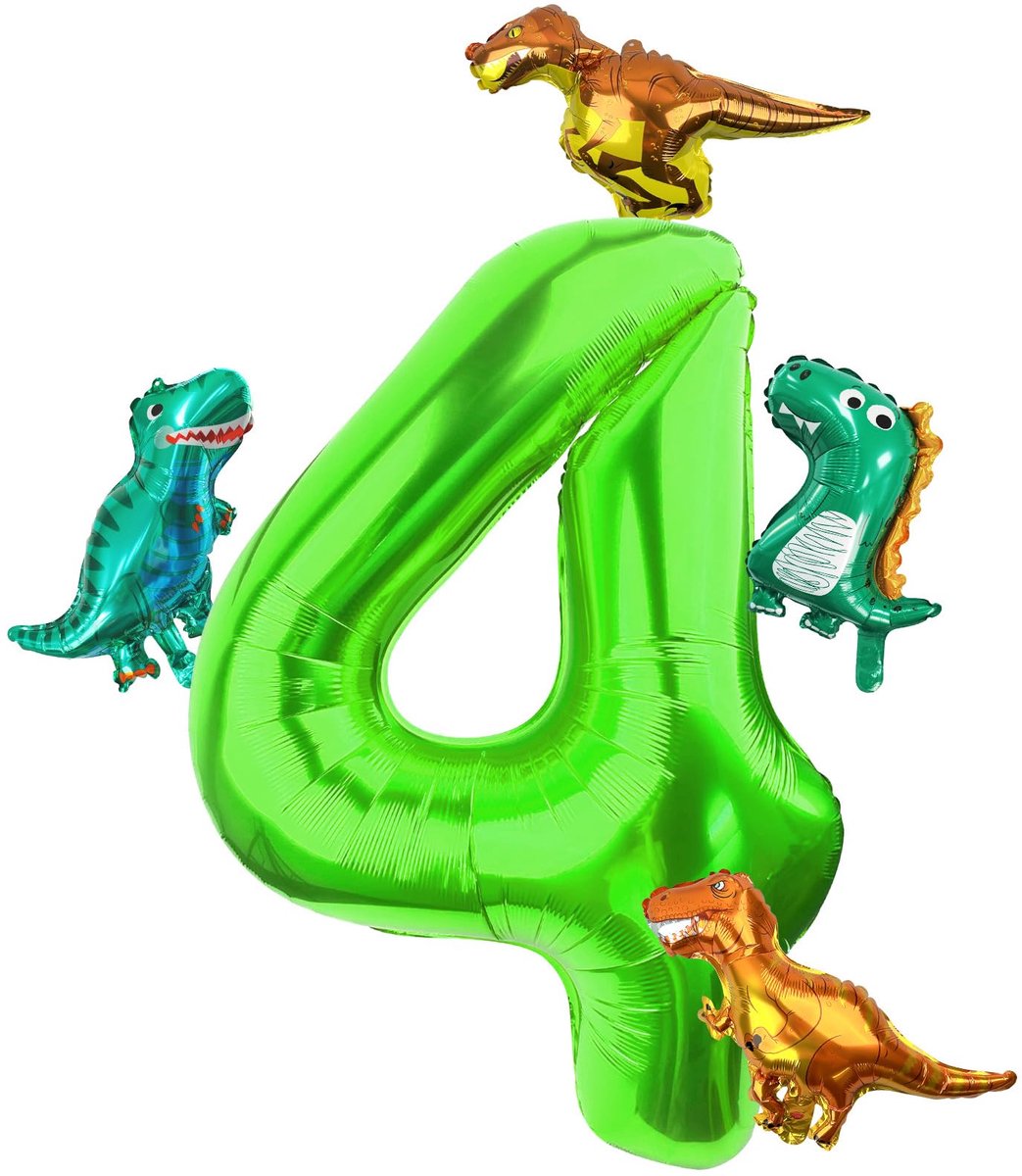 Dino Folieballon 4, 40 Inch luchtballon cijfers met 4 stuks Dino luchtballon, groene luchtballon 4, helium ballonnen cijfers, luchtballonnen verjaardag 4 voor jungle thema verjaardag, jubileum