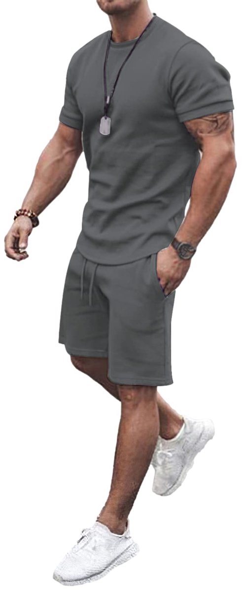 amropi Heren zomer sport trainingspak sets korte mouwen T-shirt en shorts set