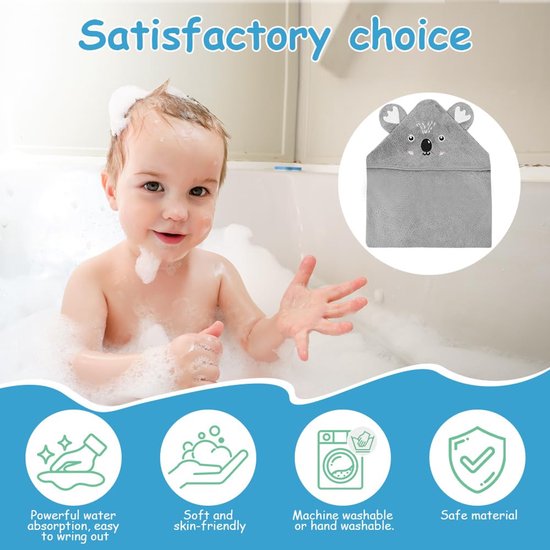 Babybadcape met capuchon - Super absorberende badjas voor baby's 0-3 jaar - Koraalpluche (80 x 80 cm) — afbeelding 3