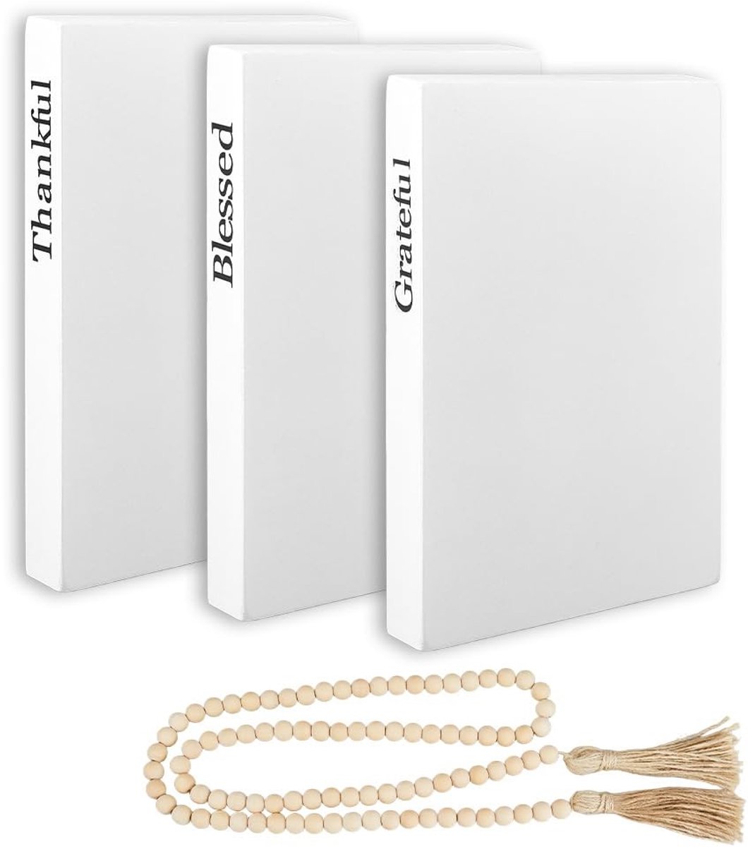 Dailygoods- Boeken Decoratief 3 Stuks - Faux Boek - Koffietafel Boeken - Houten Kralen Hanger - Home Decor - Gestapeld Boek - Decoratieve Boeken