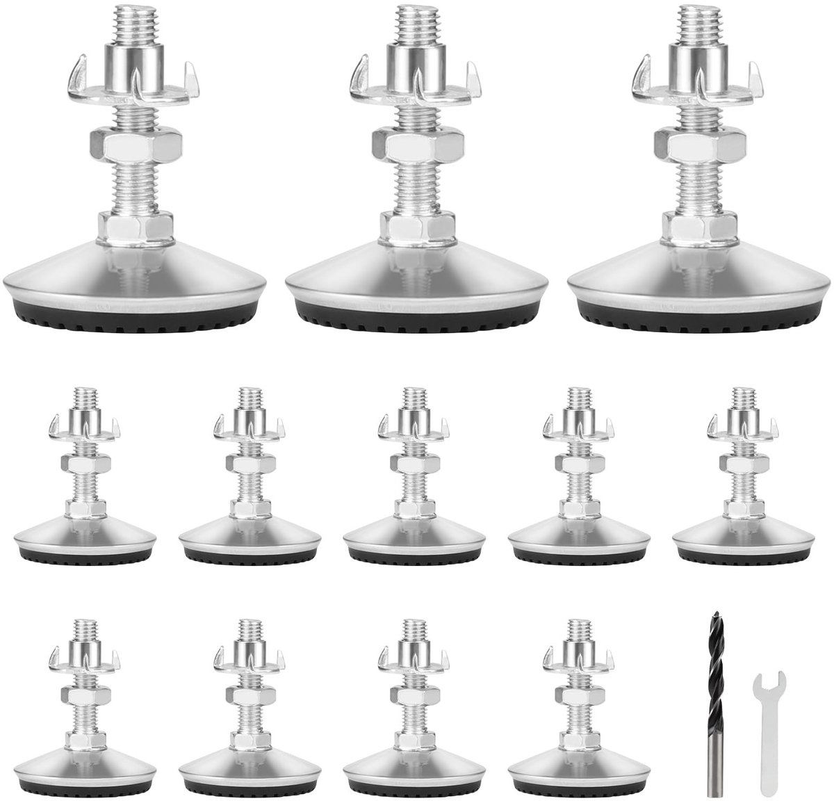 Dailygoods - lalago 12 stuks meubelpoten, tafelpoten, verstelbaar, M10 x 30 mm, metalen tafelpoten, in hoogte verstelbaar, tafelpoten poten met regelschroef, verstelbare schroef voor meubelpoten