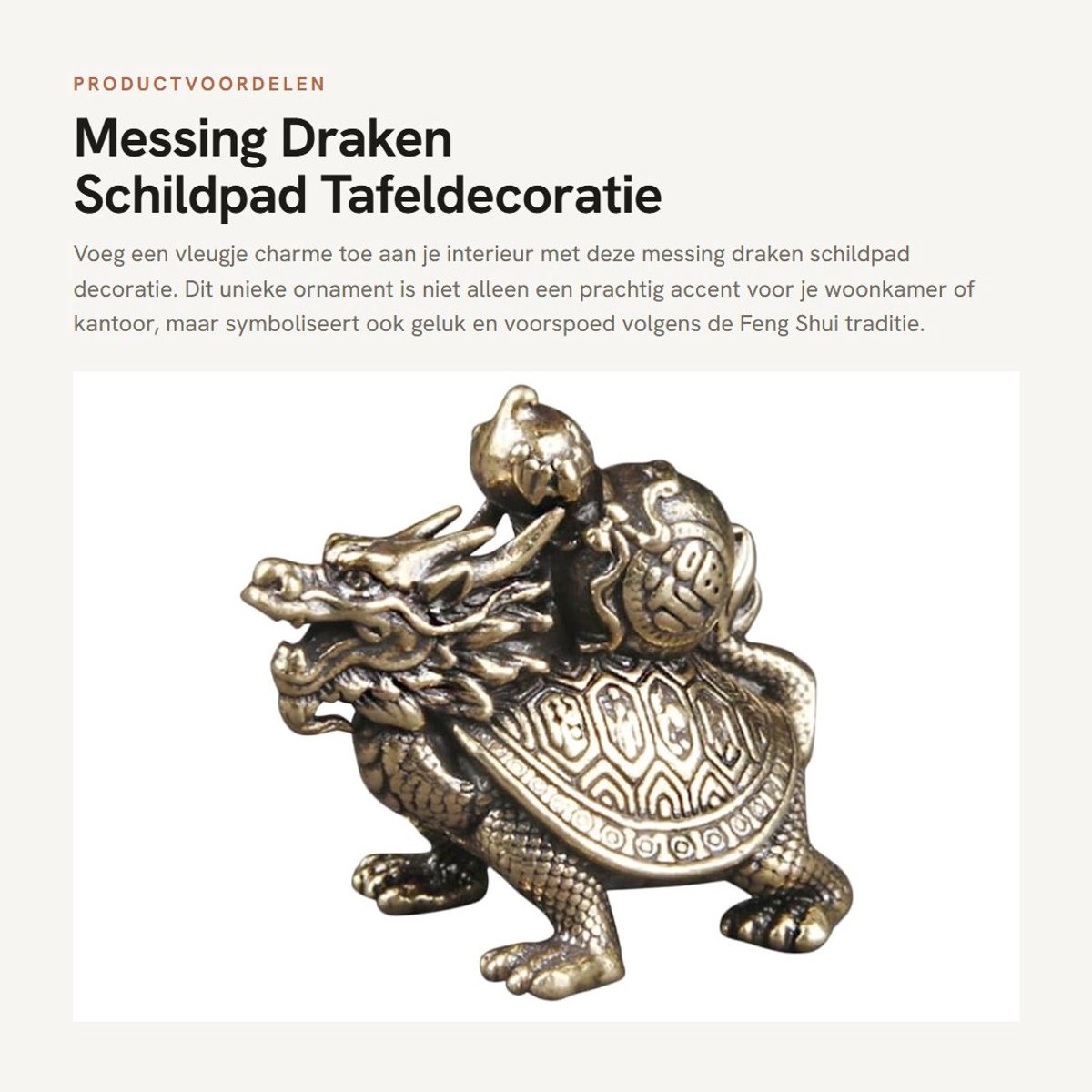 Dailygoods- Decoratiefiguur Messing Drakenschildpad - Beeldjes Decoratie - Feng Shui Sculptuur - Woonaccessoire - Duurzaam Design - Afmetingen 3,80 x 3,40 x 3,20 cm - Beeldje