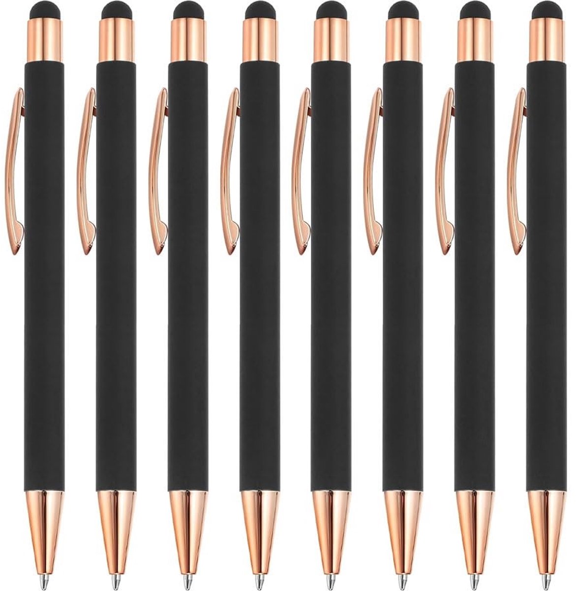 Dailygoods- Balpen 2-in-1 met Touchpen - Set van 8 - Ergonomische Balpen - Antislip Gripzone - Metalen Inktpennen - 1 mm Puntgrootte - Styluspen
