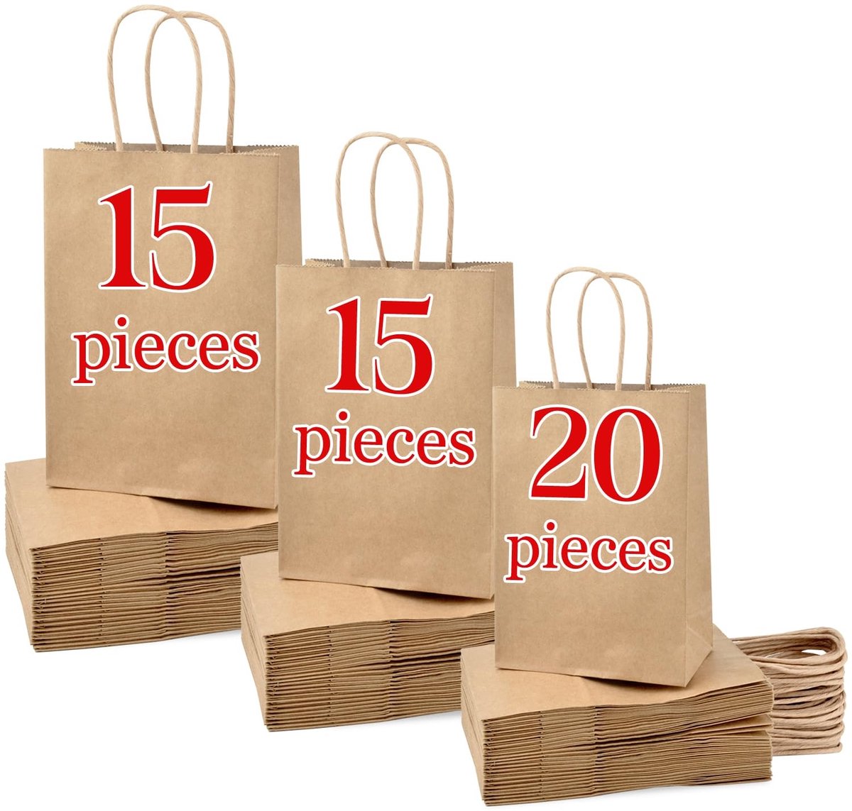 Dailygoods- Papieren Zakken met Handvat - 50 Stuks - Bruine Draagtassen - Kraftpapieren Zakken - Verjaardagszakjes - Biologisch Afval - Diverse Maten - Geschenktassen