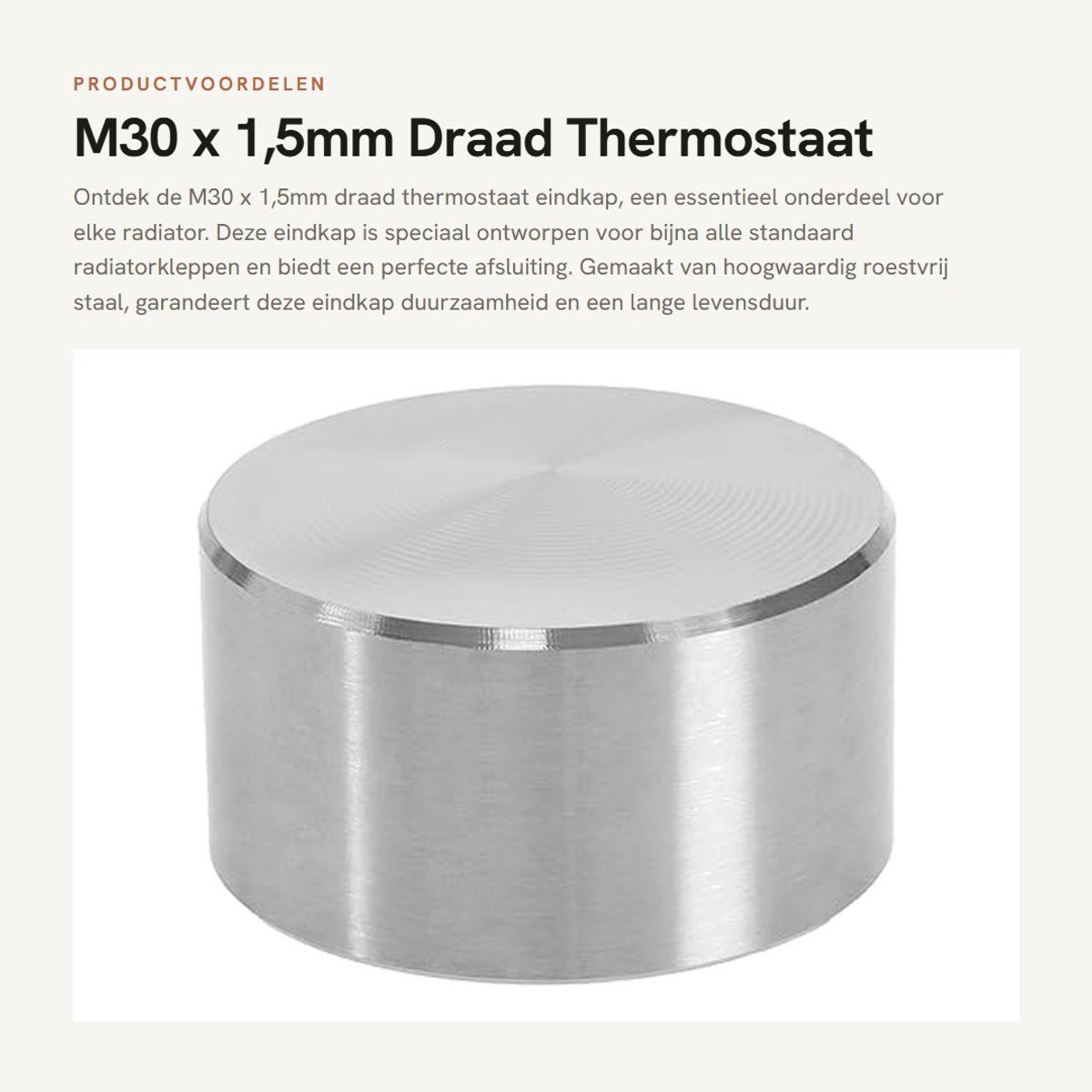 Dailygoods- Eindkap Roestvrij Staal - M30 x 1,5mm Draad - Thermostaat Eindkap - Radiatorklep Afsluiting - Compact & Ruimtebesparend - Universele Compatibiliteit - Thermostaatkap
