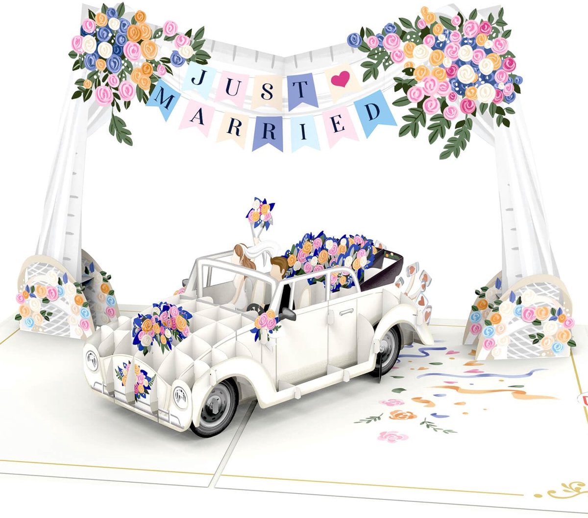 Dailygoods- Huwelijkskaart Pop-up - Elegante 3D-kaart - Trouwkaart Felicitatie - Huwelijkskaarten Gefeliciteerd - Cadeaubon met Geldportemonnee - Voor Bruid en Bruidegom