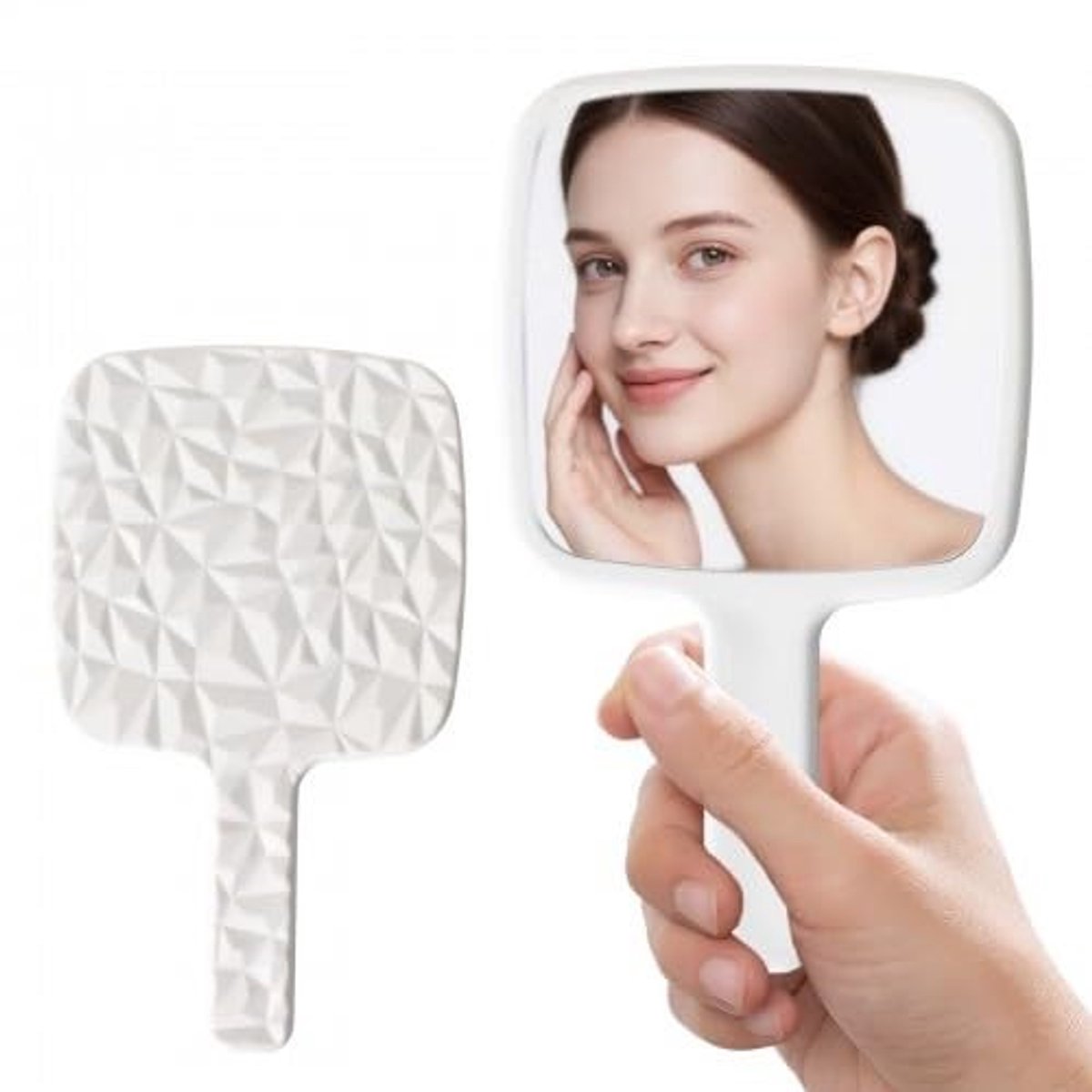 Dailygoods - Handspiegel met comfortabele handgreep, spiegel met handvat, make-upspiegel voor het scheren of aanbrengen van make-up, professionele draagbare spiegel voor kappers, kappers, tandartspraktijken (wit)