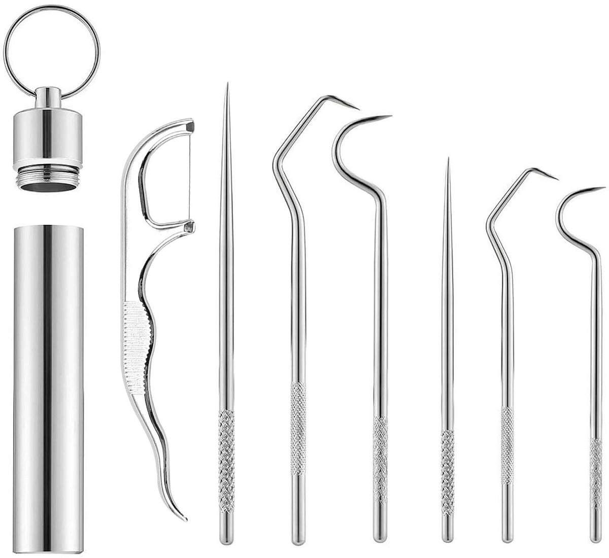 Dailygoods - 7 stuks 304 roestvrijstalen tandenstokers, draagbare tandenstokers, metaal, titanium, herbruikbaar, voor buiten, picknick en camping