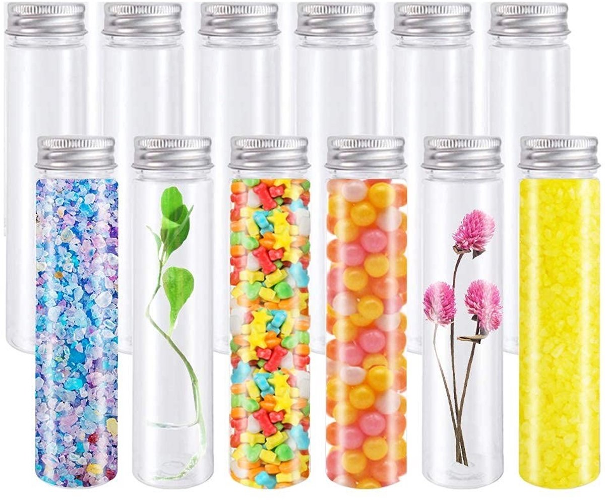 Dailygoods- Reageerbuizen 110 ml - Set van 12 - Kunststof - Schroefsluiting - Transparante opslag - Ideaal voor cosmetica - Opslagbuis