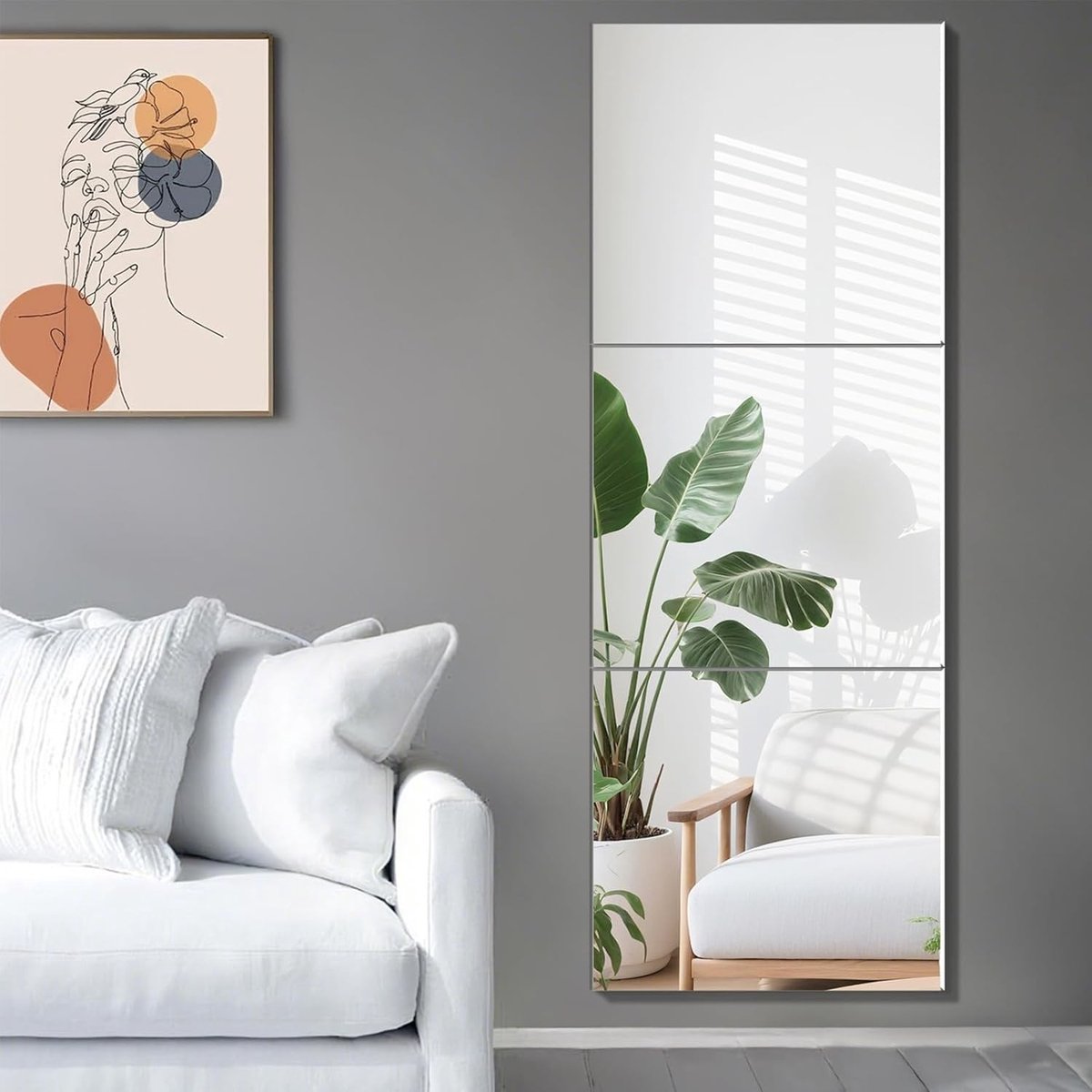 Decoratieve Wandspiegel Set van 3, Zelfklevende HD Glas Spiegels, 40 x 40 cm, Frameless, Ideaal voor Badkamer en Woonkamer