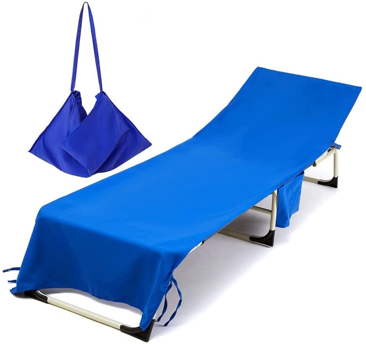 Stoelhoes, strandlaken van microvezel, met zijzakken, voor ligstoel, opvouwbaar, licht, tuin, zonnebad (75 x 215 cm, blauw)