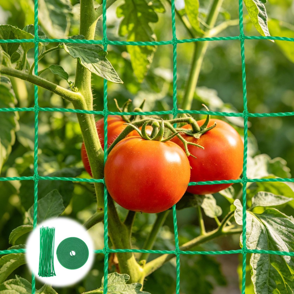 Tuingaas, plantenondersteuningsnet, anti-vogelnetkit, zwaar belastbaar hekwerk net met 50 stuks groene kabelbinders voor hardloperboon, zoete erwt, klimmer, groenten, bloem, fruit (5 m x 2 m)