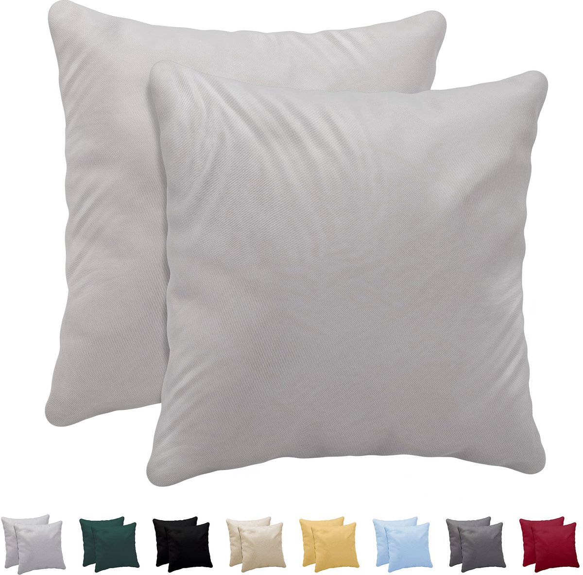 Kussensloop, 40 x 40 cm (x2), 100% Katoen-Jersey (150 g/m²), Lichtgrijs – Met Ritssluiting – Kussensloop 40 x 40 cm (x2), Kussenhoes, Oeko-Tex Gecertificeerd, Zacht en Ademend