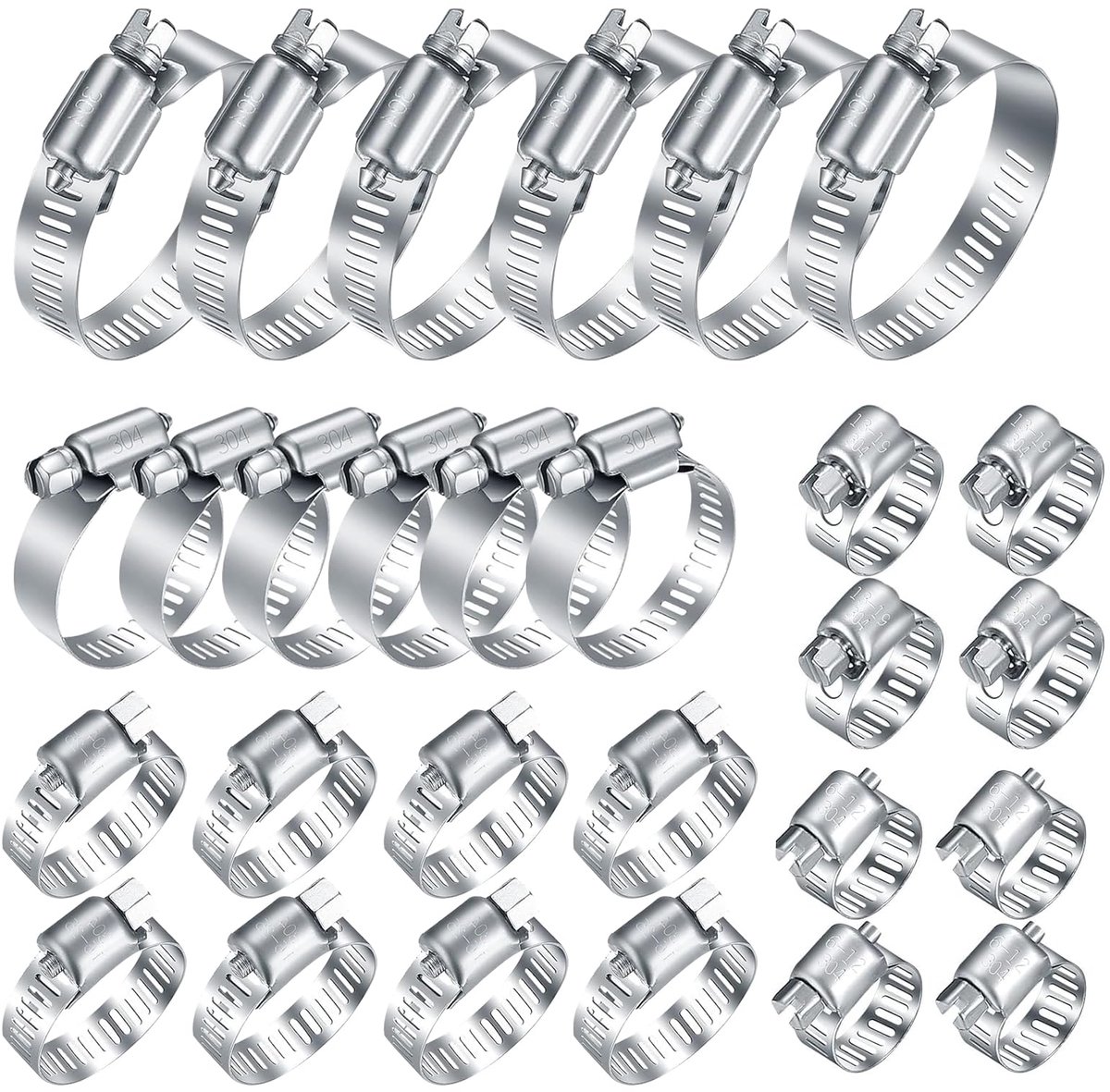 Slangklemmen, verstelbare slangklemmen 6-51 mm, metalen klemmen, klemmen voor pijpen, wasmachine, zwembadslang, pijpbevestiging