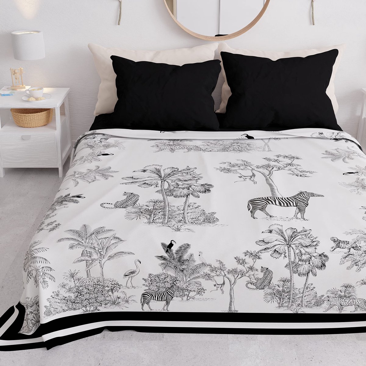 Sprei voor tweepersoonsbed, zomer, dierenmotief 02, 100% hypoallergeen, microvezel, 100% Made in Italy
