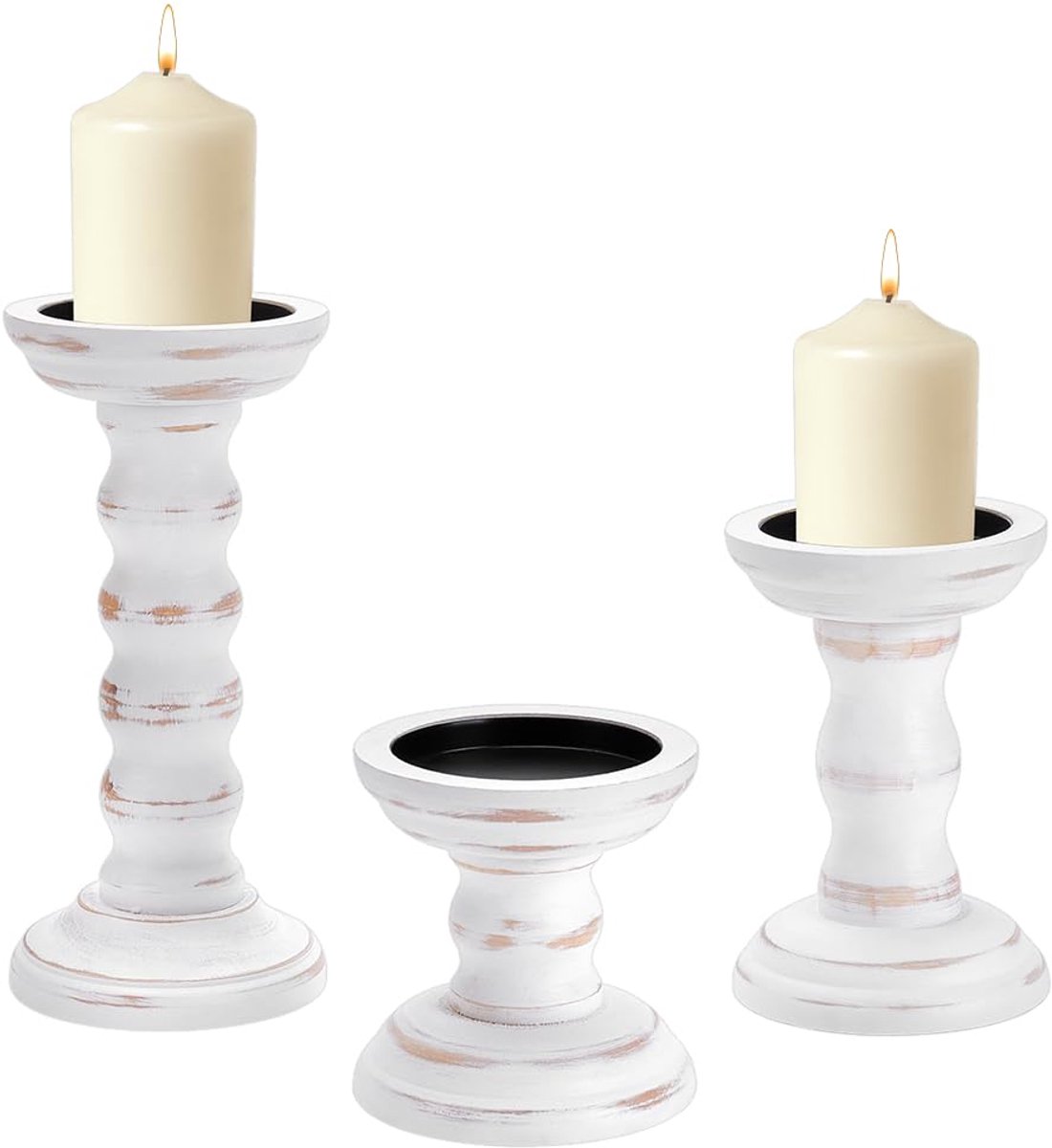 5 Pack Houten Boerderij Kaars Houder, Hoge Kandelaar Houder Vintage Kaars Stand Rustieke Stijl voor Kerst Tafel Centerpieces Koffietafel Open Haard Schoorsteen Decoratie