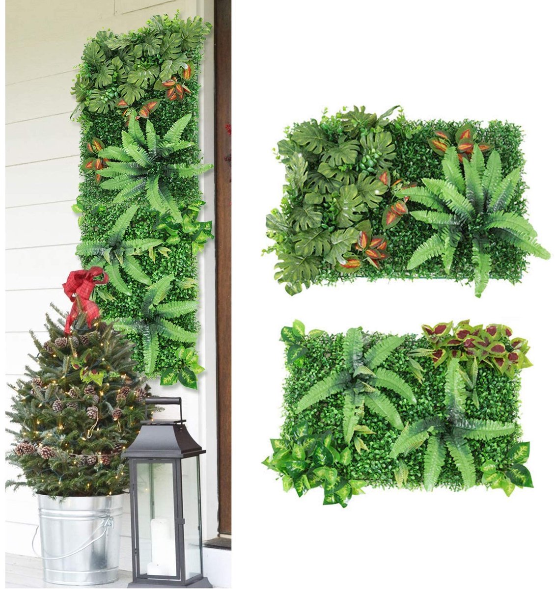 Kunstplantenwandpanelen 60x40 cm, 2 stuks, voor binnen en buiten, muur- en balkon-decoratie, tuin- en bruiloftsdekking