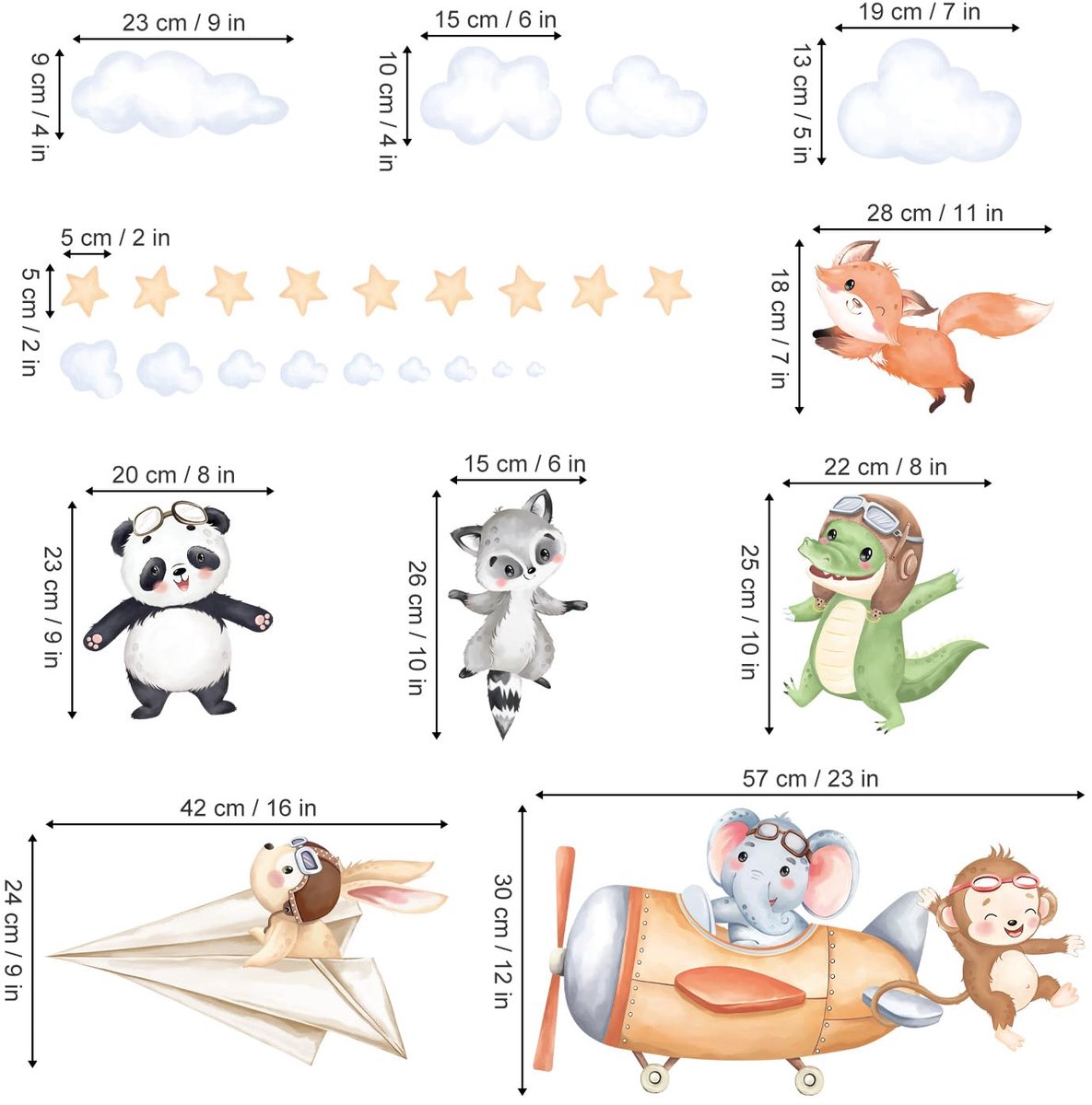 decalmile Vliegtuigen Dier Muurstickers Olifant Panda Aap Vliegend Dier Muurtattoo Babykinderkamer Kinder Slaapkamer Wanddecoratie