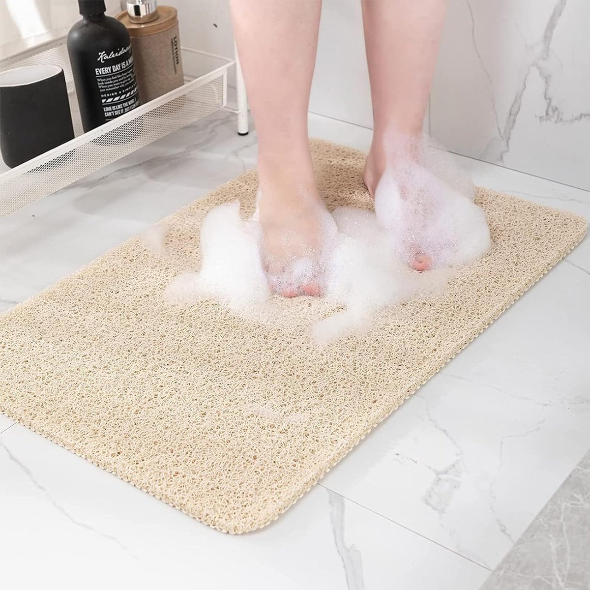antislip, beige, 40 x 80 cm, zachte comfortabele veiligheidsmat met afvoergaten, pvc-luffa-massagemat voor natte ruimtes, sneldrogend