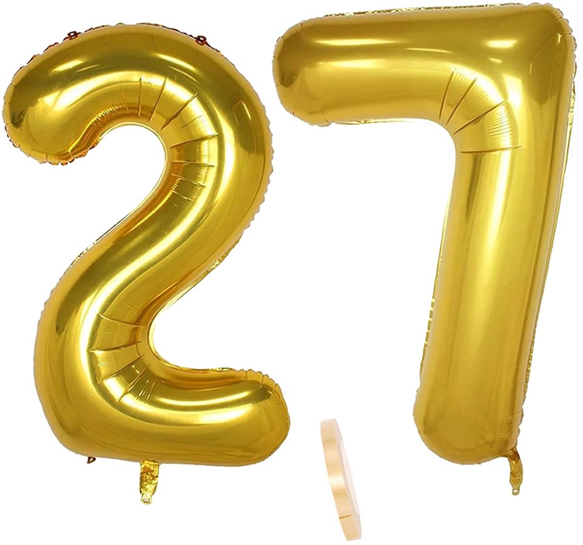 Folieballon, cijferdecoratie, goud, 27 stuks, voor vrouwen en mannen, XXL, 100 cm, reusachtig nummer opblaasbaar, heliumballonfiguren, cijferballonnen voor 27e jaar, man, vrouw, verjaardag, bruiloft,