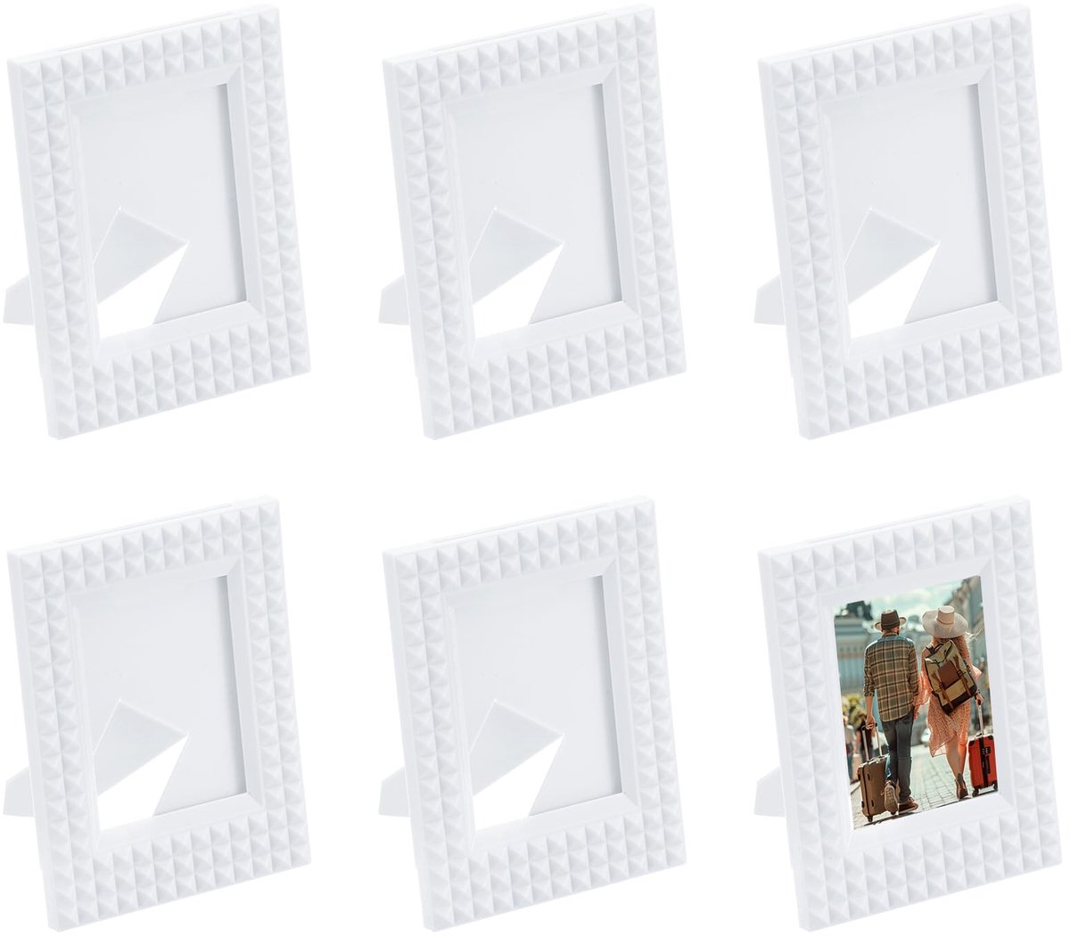 2 x 3 fotolijsten, 6 stuks mini kunststof fotolijsten rustieke retro fotolijst voor het weergeven van foto's, schilderijen, posters en kunstwerken op het bureau, blank