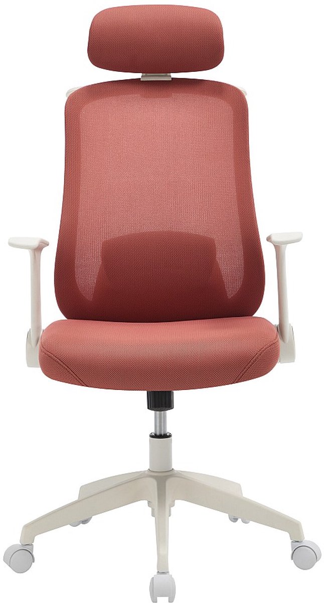Vente-unique Ergonomische bureaustoel met hoofdsteun - Stof - Terracotta en wit - ZYLIRO Terracotta, Wit