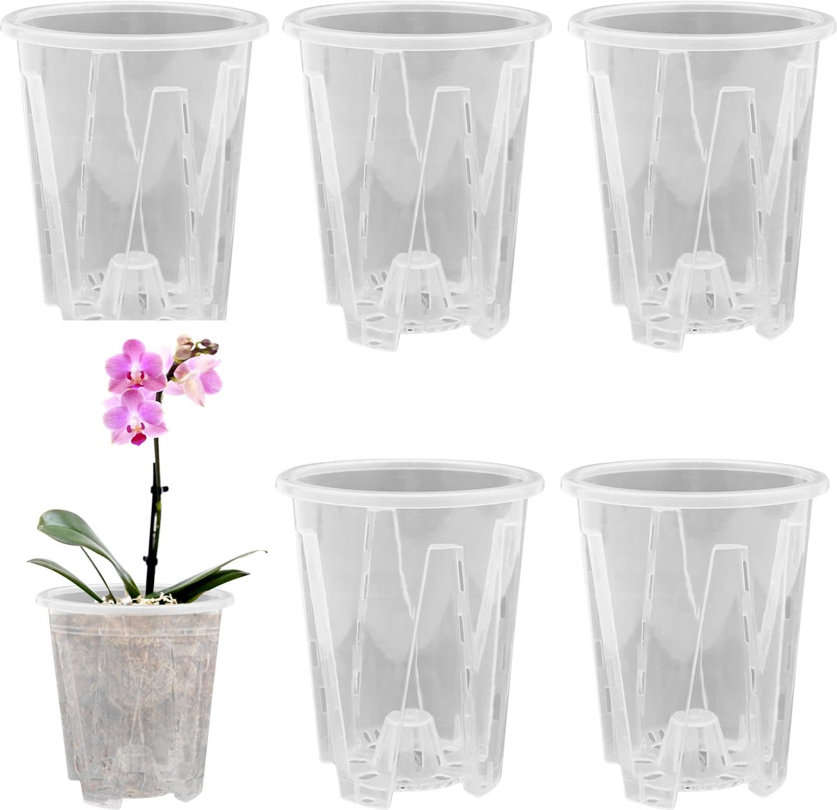 6 stuks kunststof orchideeënplantenpotten, transparante bloempotten met drainagegat, ademende sleuf, heldere orchideeënpotten voor vetplanten, tuin, balkon, binnen en buiten (12 cm)