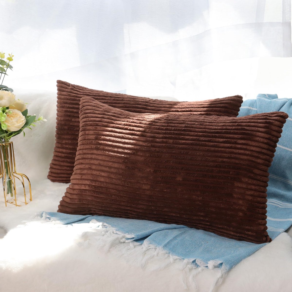 Kussenhoes 40x80 cm, Crème Corduroy Kussenslopen met Onzichtbare Rits voor Bank, Woonkamer en Slaapkamer 2 Stuks