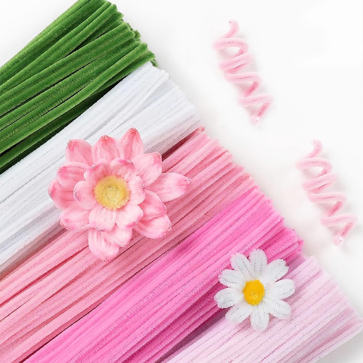 Bloemen 500 stuks pijpenreiniger bloemen 5 kleuren pijpenreiniger om te knutselen Pipe Cleaner pijpenreiniger roze met bloemendraad stofdoppen kleefband voor
