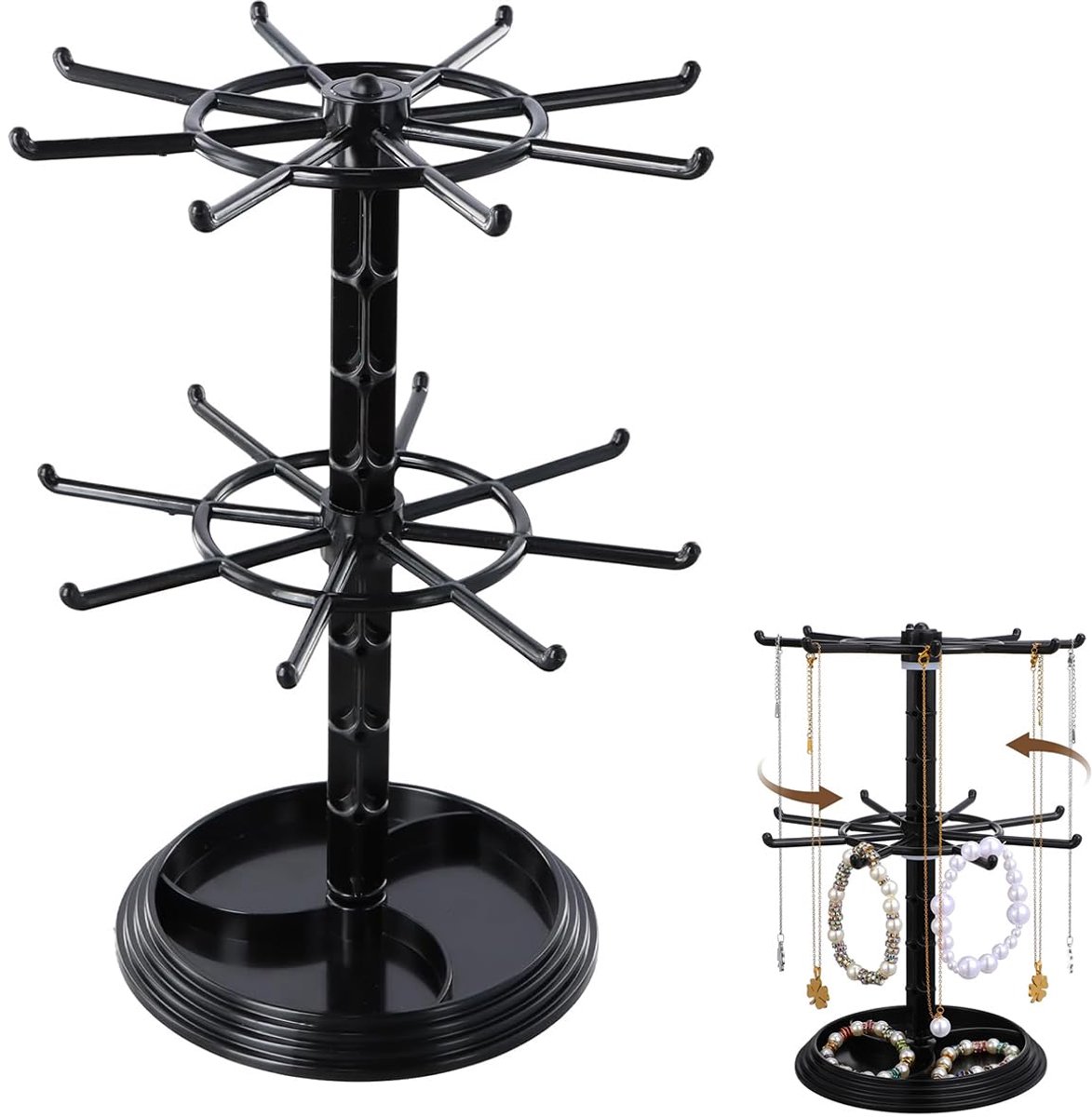 Draaibare sieradenstandaard, sieradenstandaard, houder voor sleutelhanger, draaibare sieradenstandaard voor armbanden, hangers, horloges